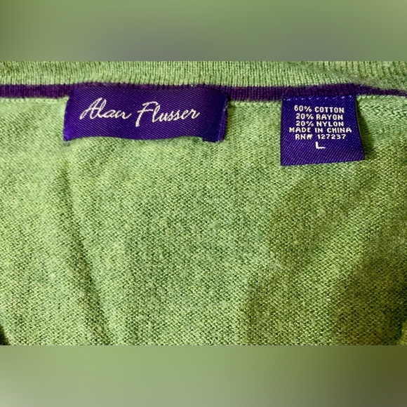 Alan Flusser Sweater Mens Size L Cotton Blend Pullover Green  V Neck Long Sleeve - Picture 3 of 6